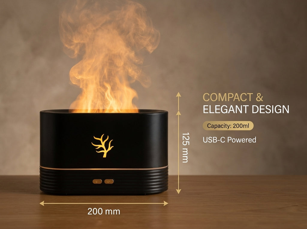 Flame effect aroma diffuser, light effect close-up