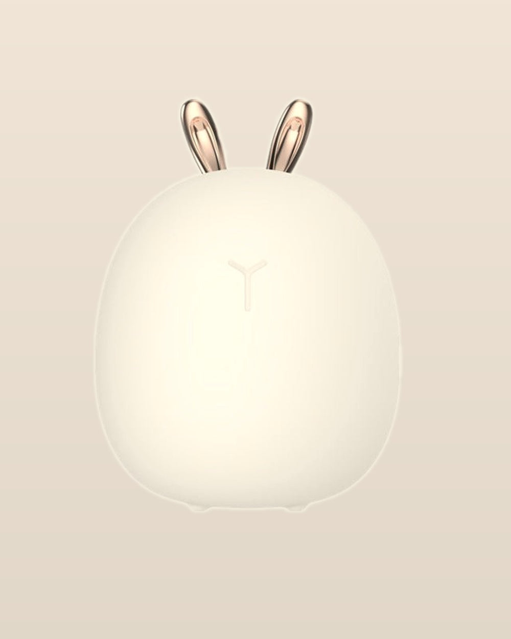 Front view of the white Mistglow bunny night light with rose-gold-tone ears